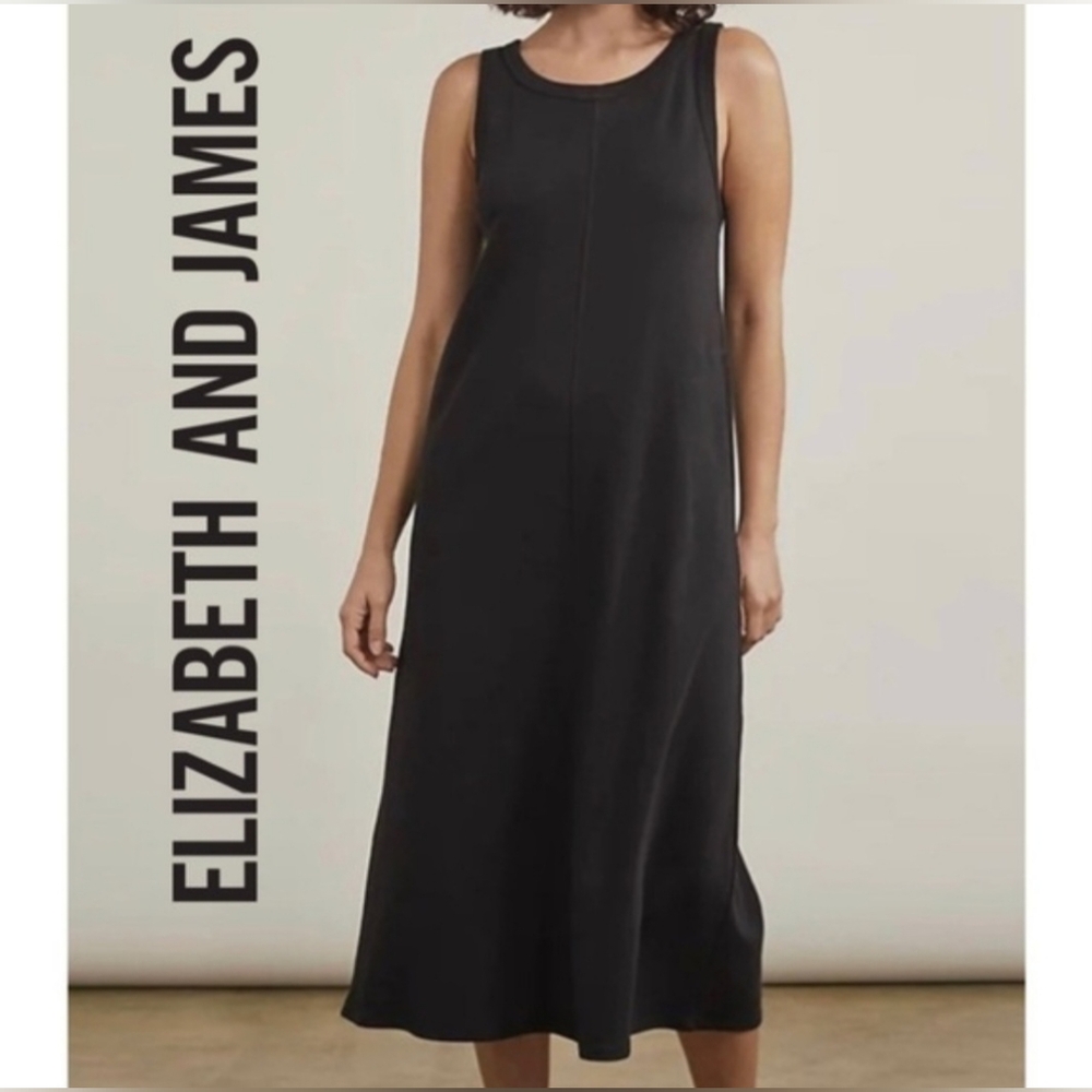 Elizabeth and James black cotton midi tank dress size large minimalist normcore